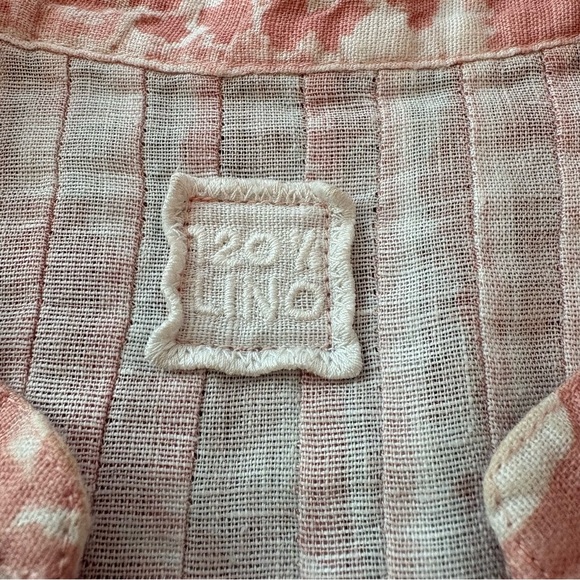 120% LINO Pink & White Designer Linen Long Sleeve Embellished Blouse! Loose fit. - Picture 11 of 16